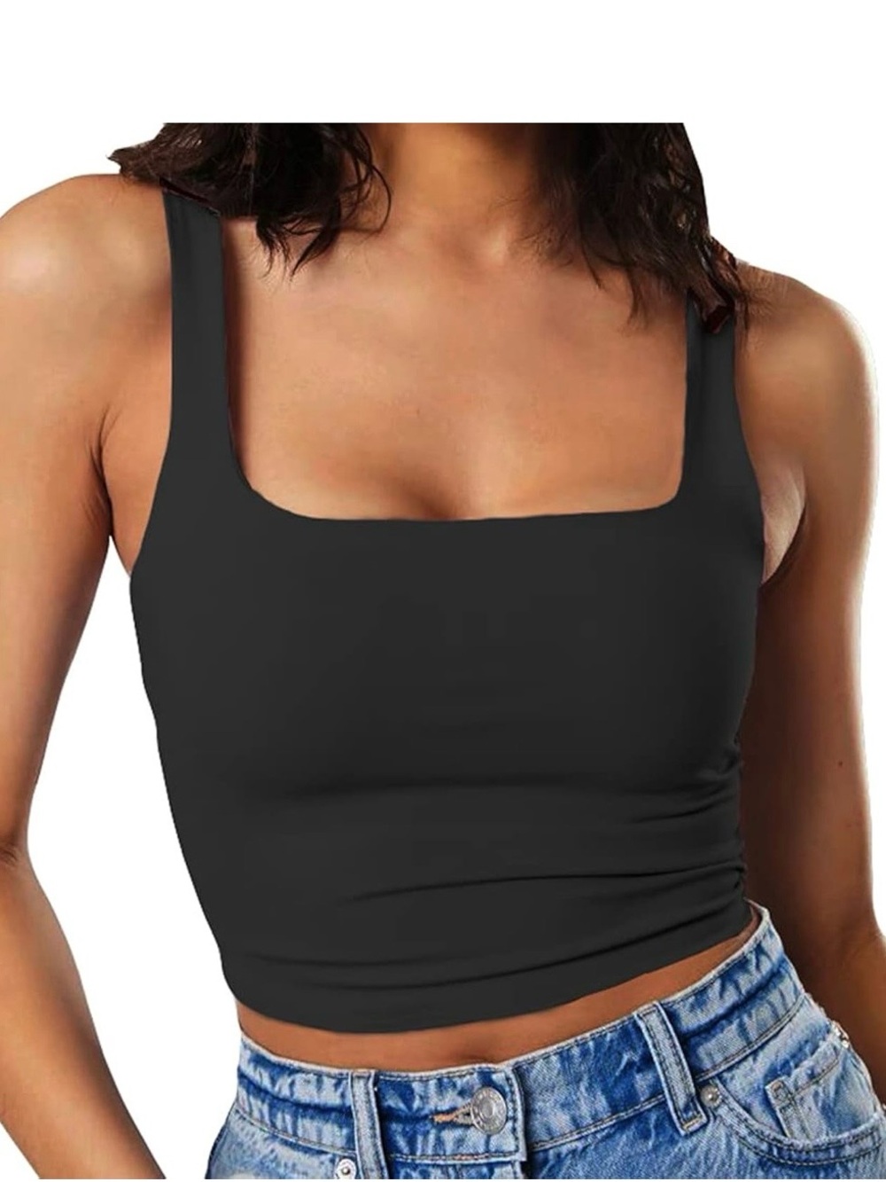 Black Square-Neck Crop Top